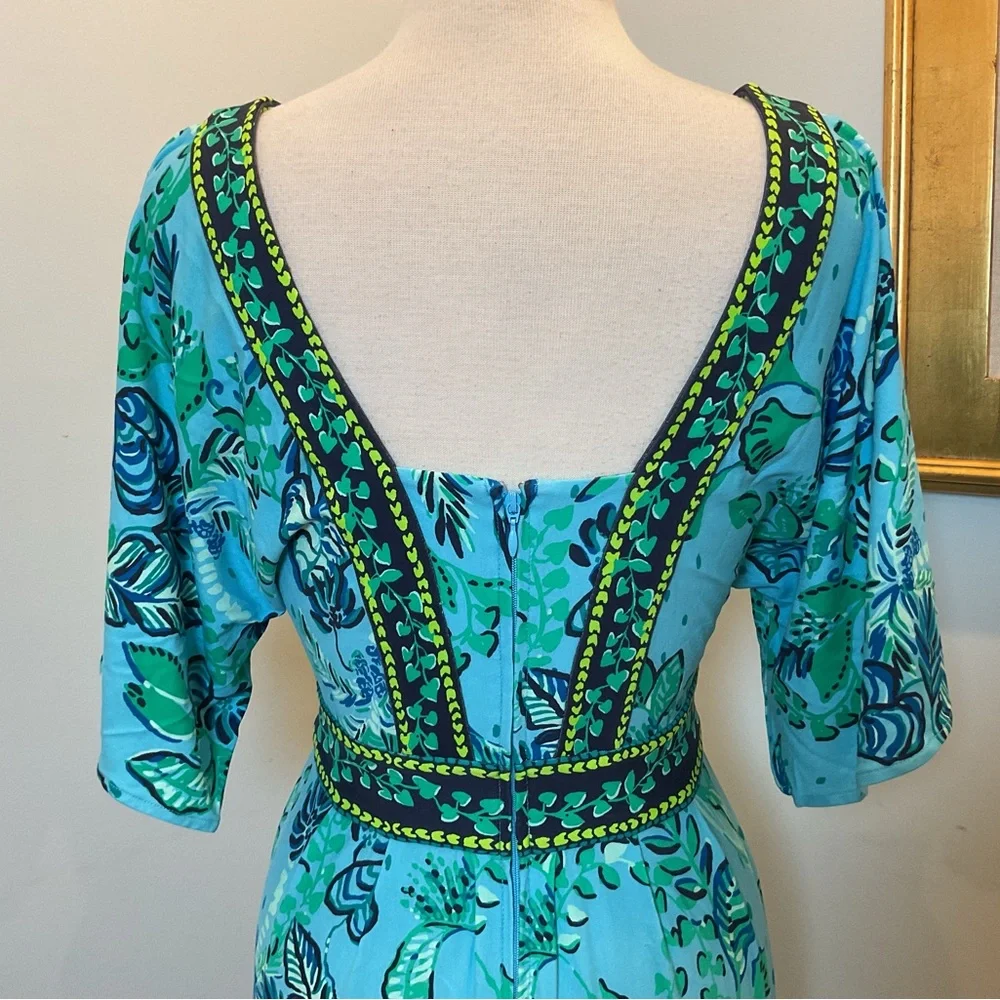 Lilly Pulitzer ILIA Elbow Sleeve Maxi Seabreeze‎ Blue Plant One On You Engin - Picture 5 of 8